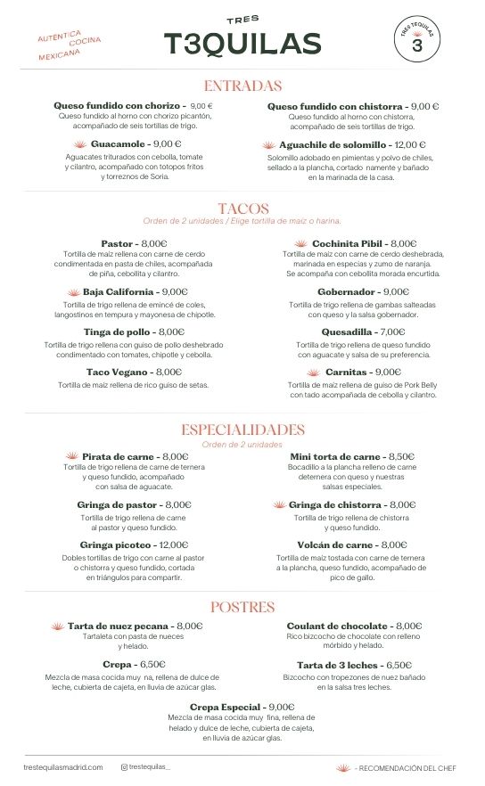 Tres Tequilas — Carta