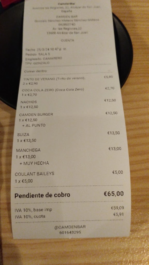 Camden Bar — Carta