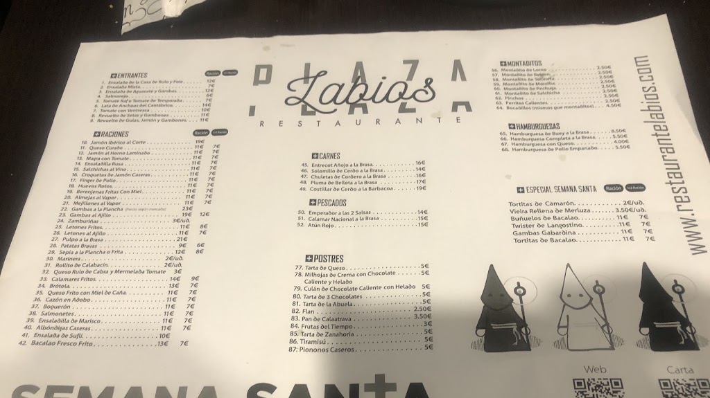 RESTAURANTE LABIOS PLAZA — Carta