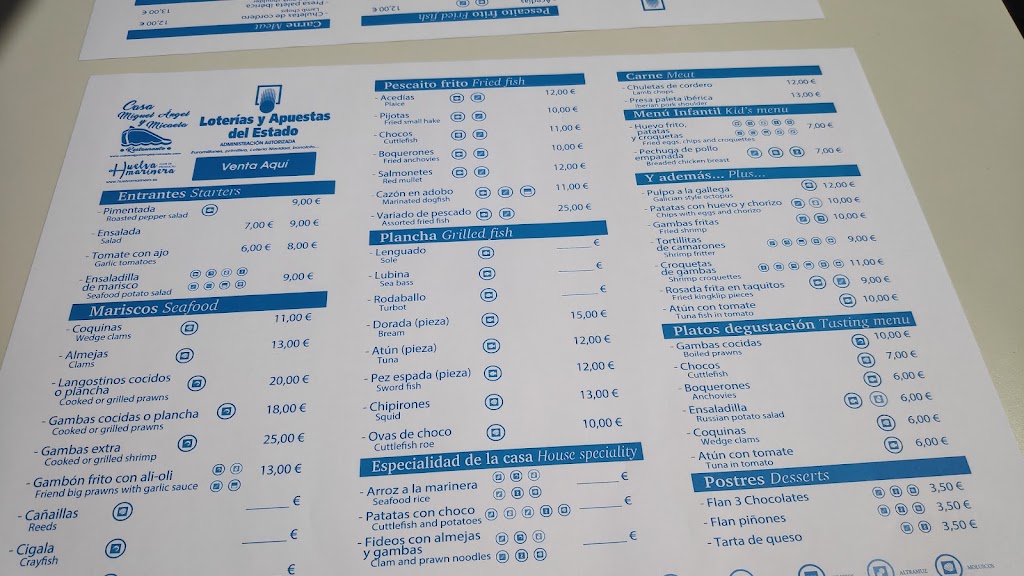 Casa Miguel Angel y Micaela Restaurante comida para llevar. Loterias — Carta