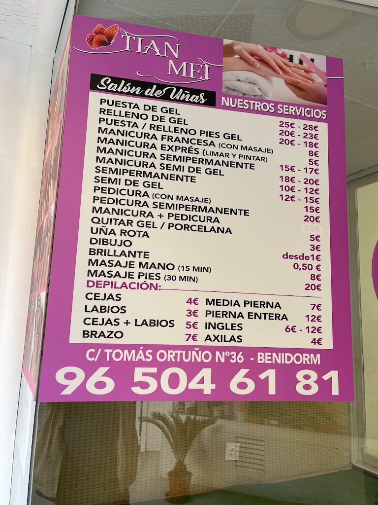 Salon de unas Tian Mei — Carta