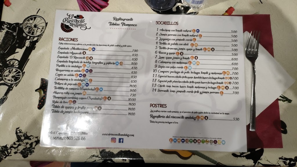 El Rinconcito Andaluz — Carta
