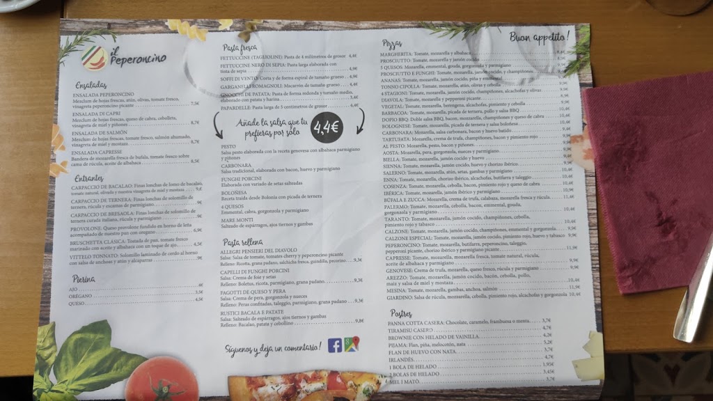 Pizzeria Il Peperoncino — Carta
