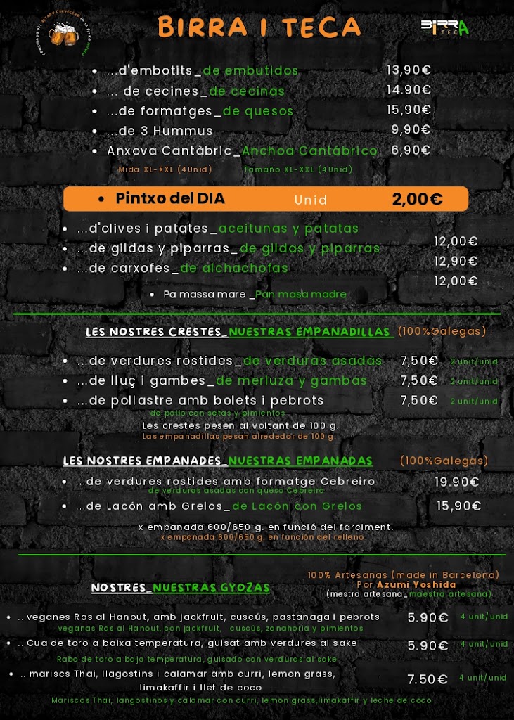 Birra i Teca — Carta