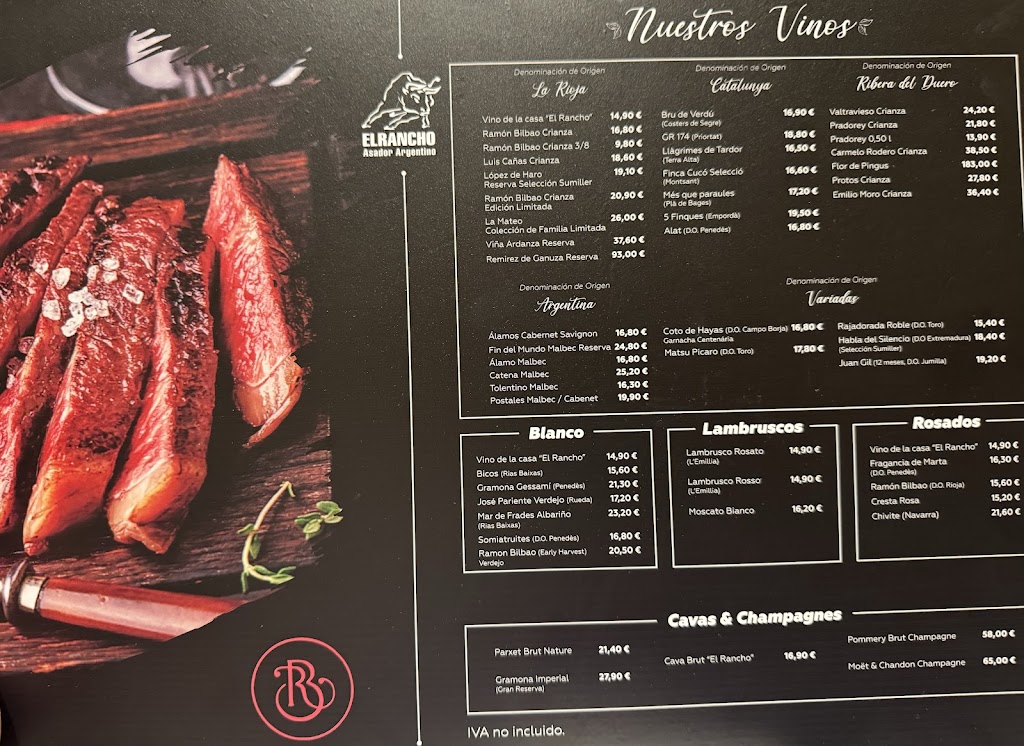El Rancho Asador Argentino — Carta