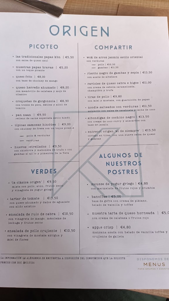 KABANE Origen — Carta