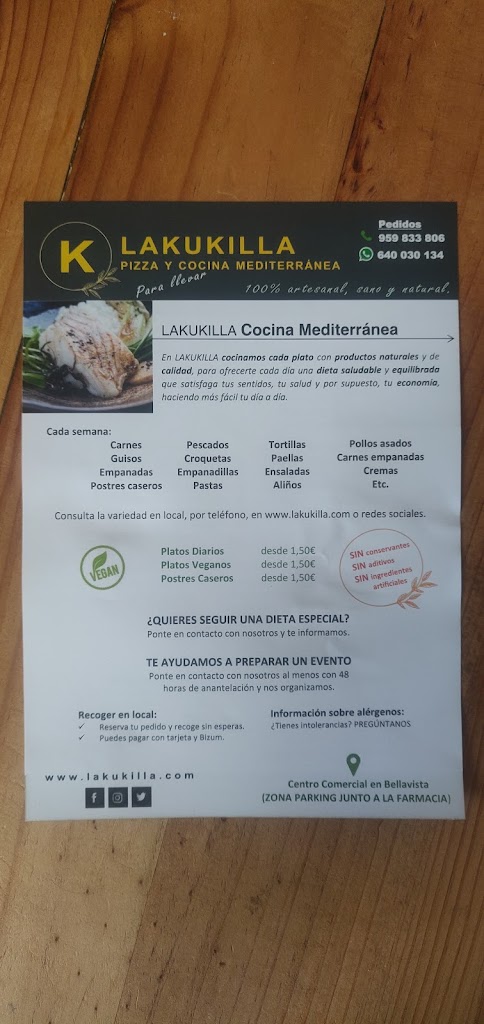 LAKUKILLA - Pizza y Cocina Mediterranea — Carta