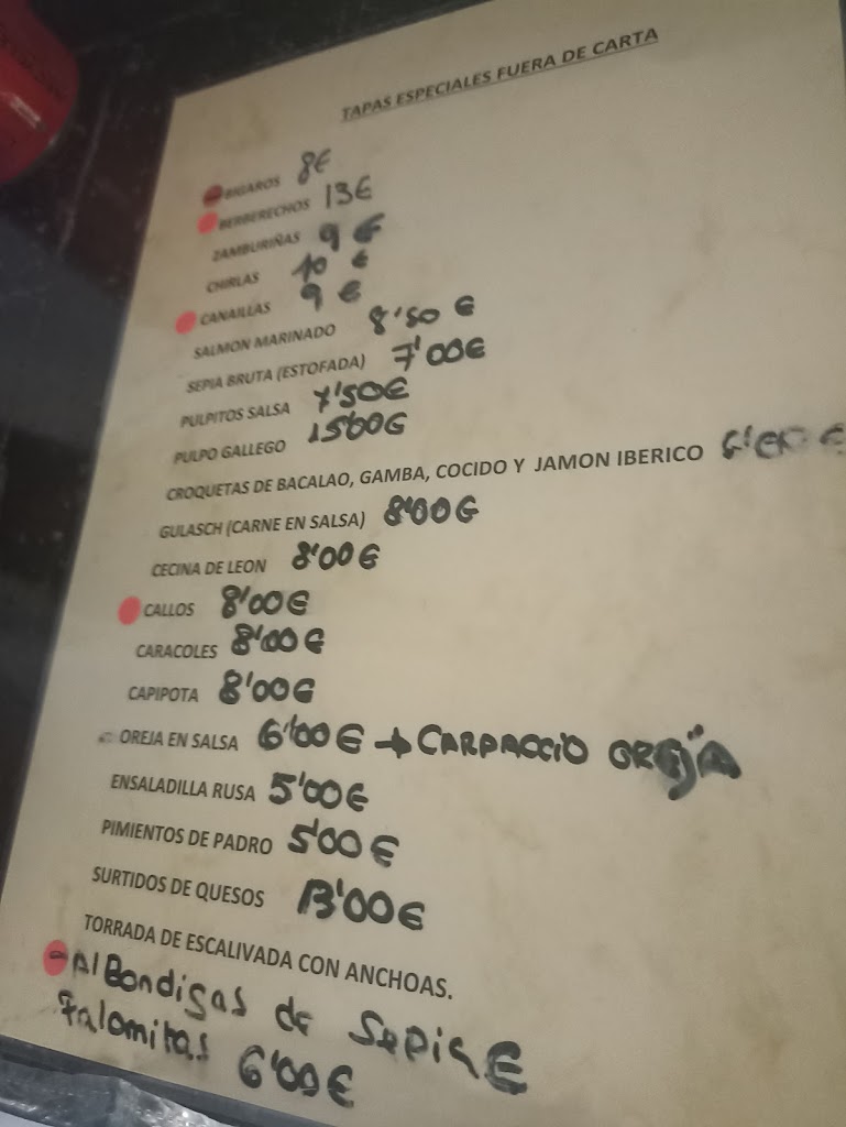 Bar Caoba — Carta