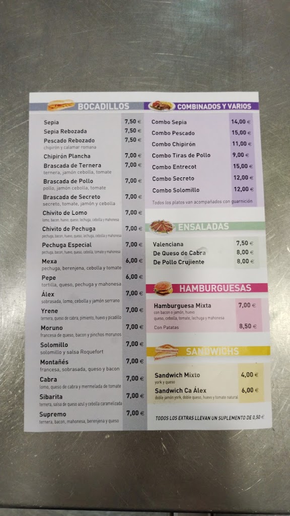 Cafe-Bar Ca Alex — Carta