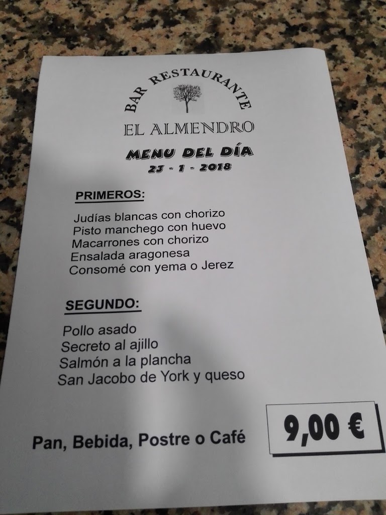 Restaurante el Almendro Pinto — Carta