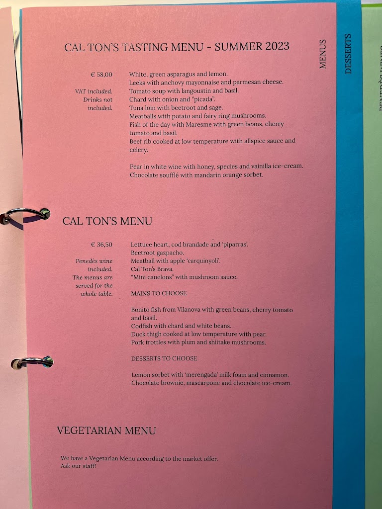 Cal Ton de Vilafranca del Penedes — Carta