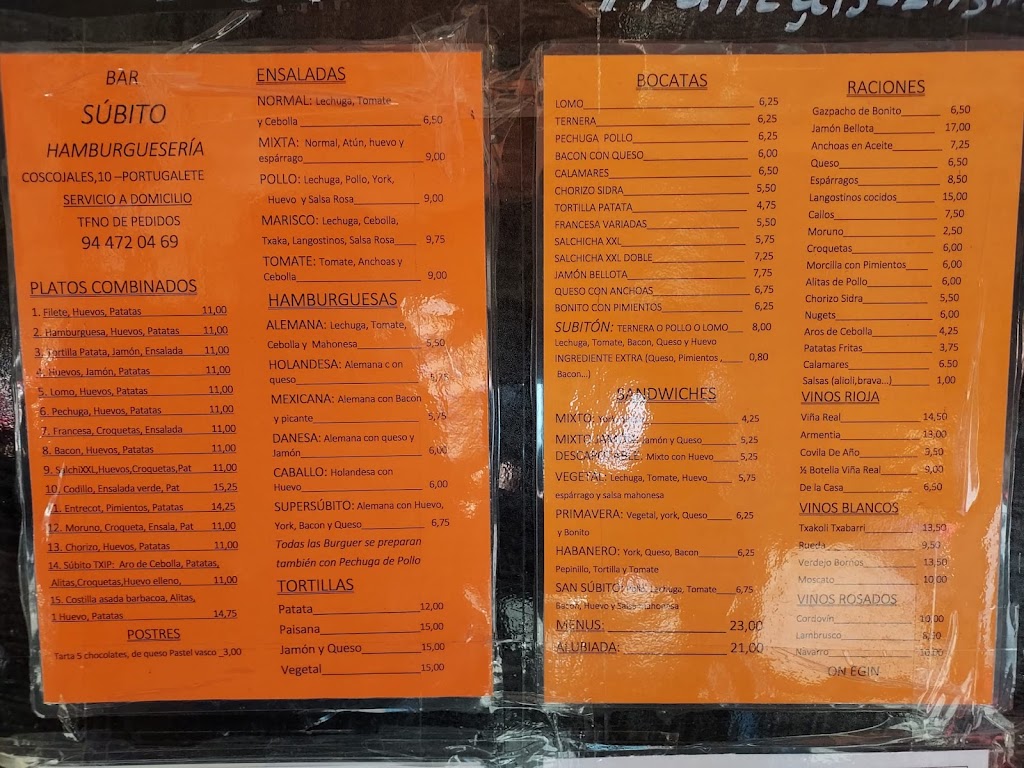 Hamburgueseria Subito — Carta