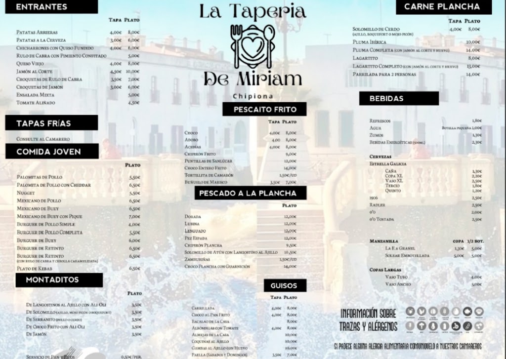 Bar La taperia de Miriam — Carta