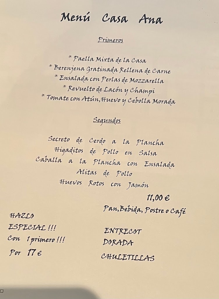 Restaurante Casa Ana — Carta