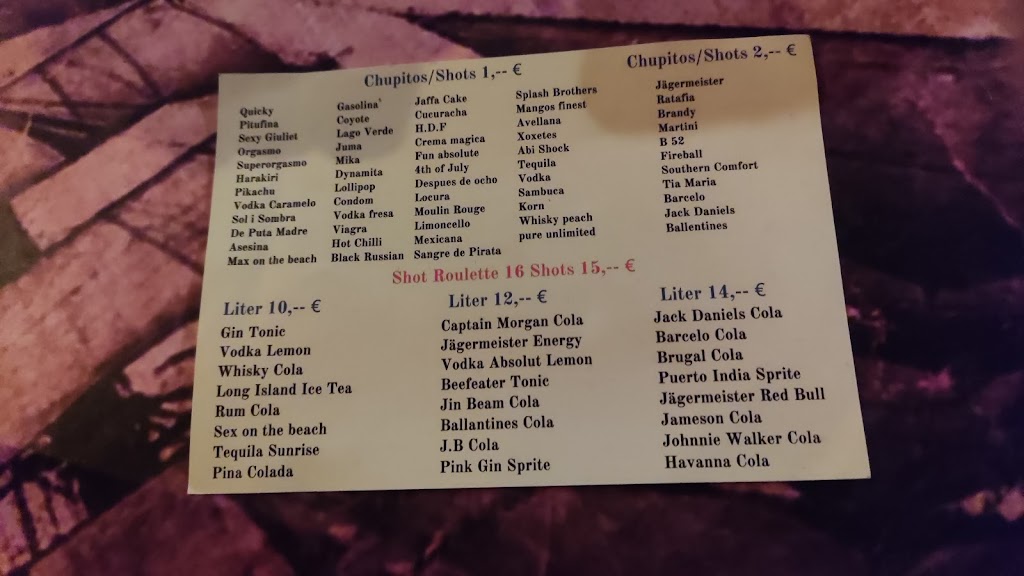Bar Pirata — Carta