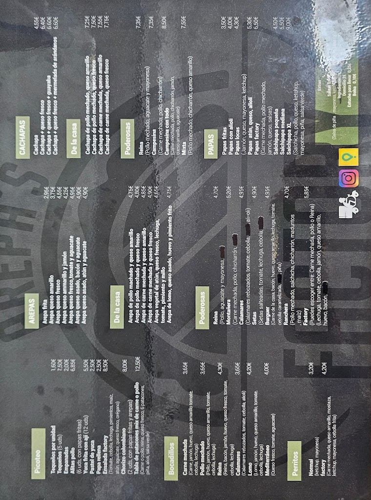 Restaurante Arepa's Factory — Carta