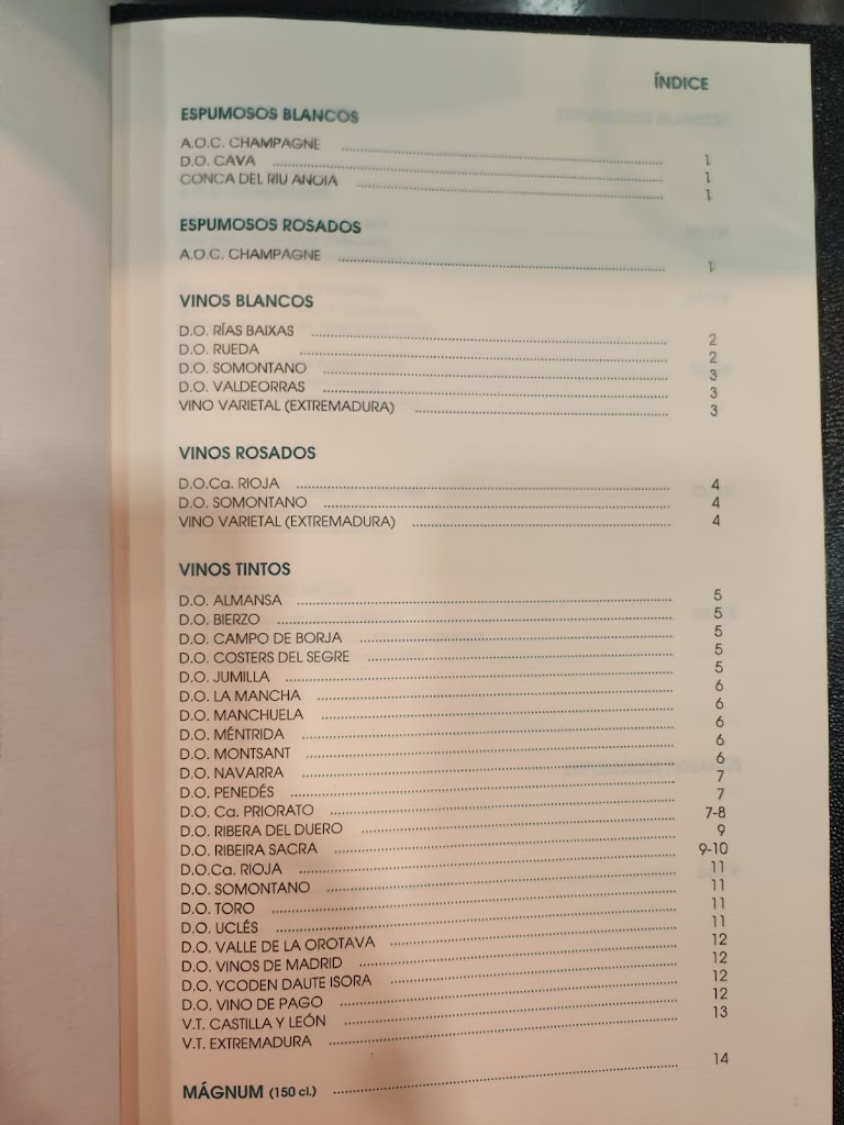 Restaurante Vinare — Carta