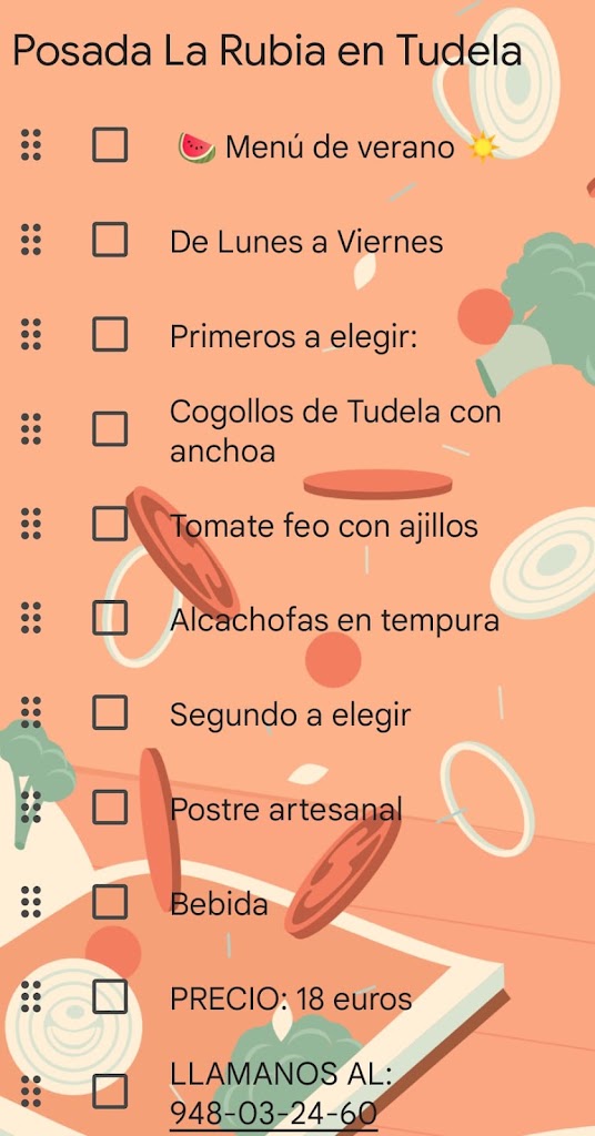 Posada La Rubia — Carta
