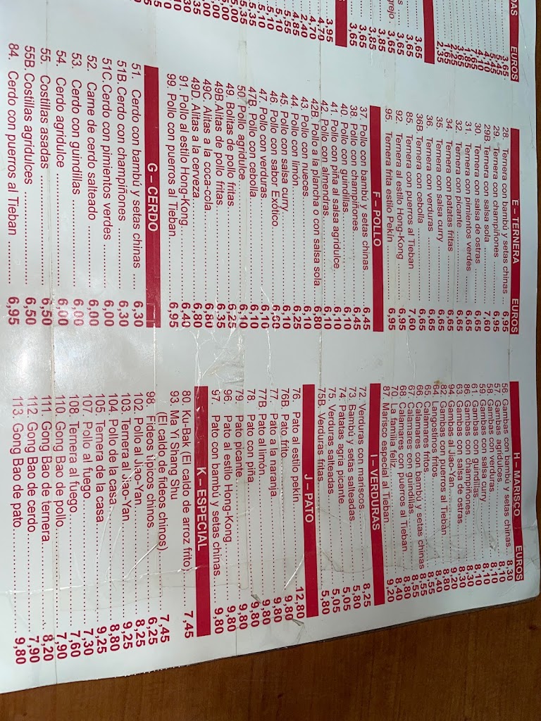 Restaurante chino "Gran Muralla" — Carta
