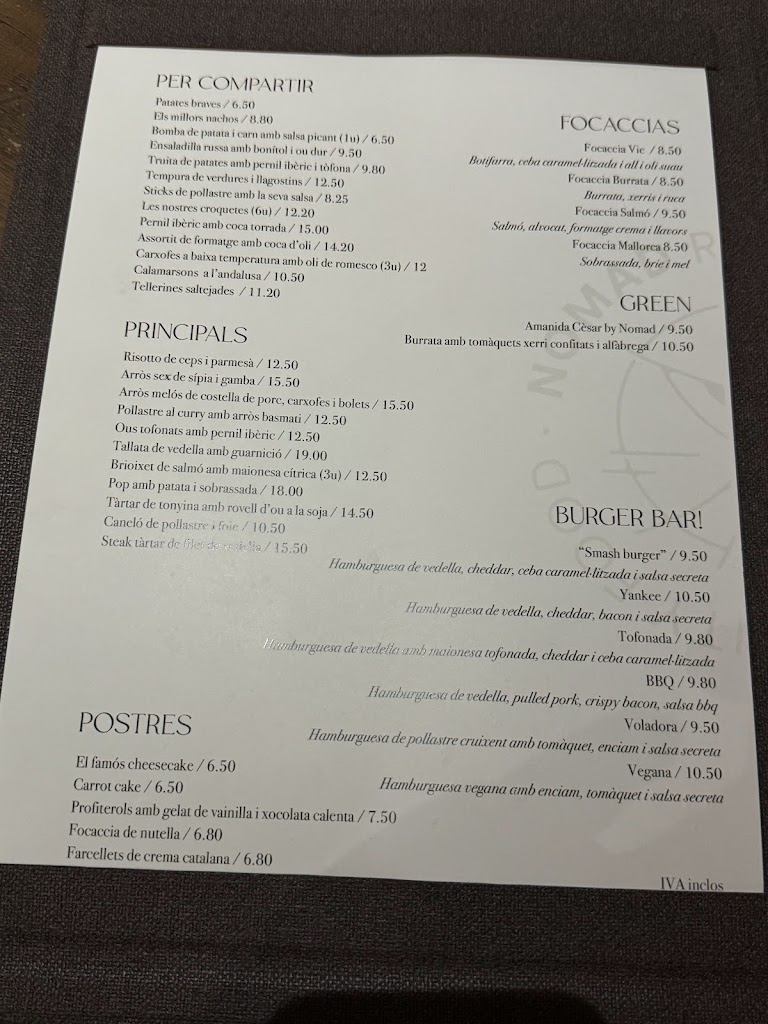 Nomad Restaurant — Carta