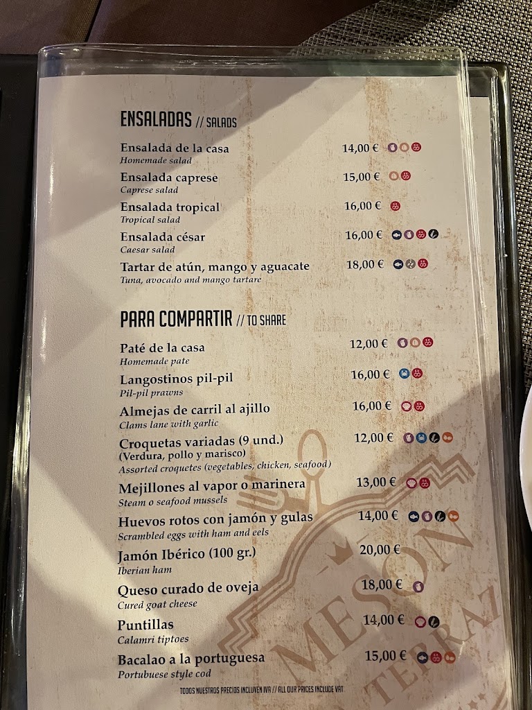Restaurante La terraza meson — Carta