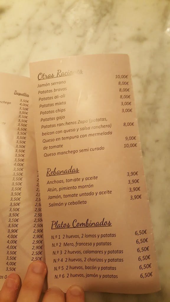 Cafe Bar Zapa — Carta