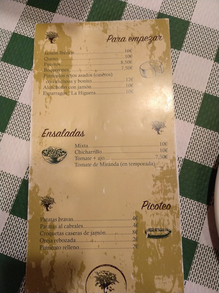 Bar La Higuera — Carta