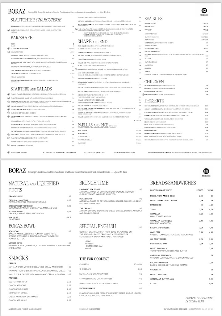 Boraz Chiringo Club - Chiringuito en Torre del Mar — Carta