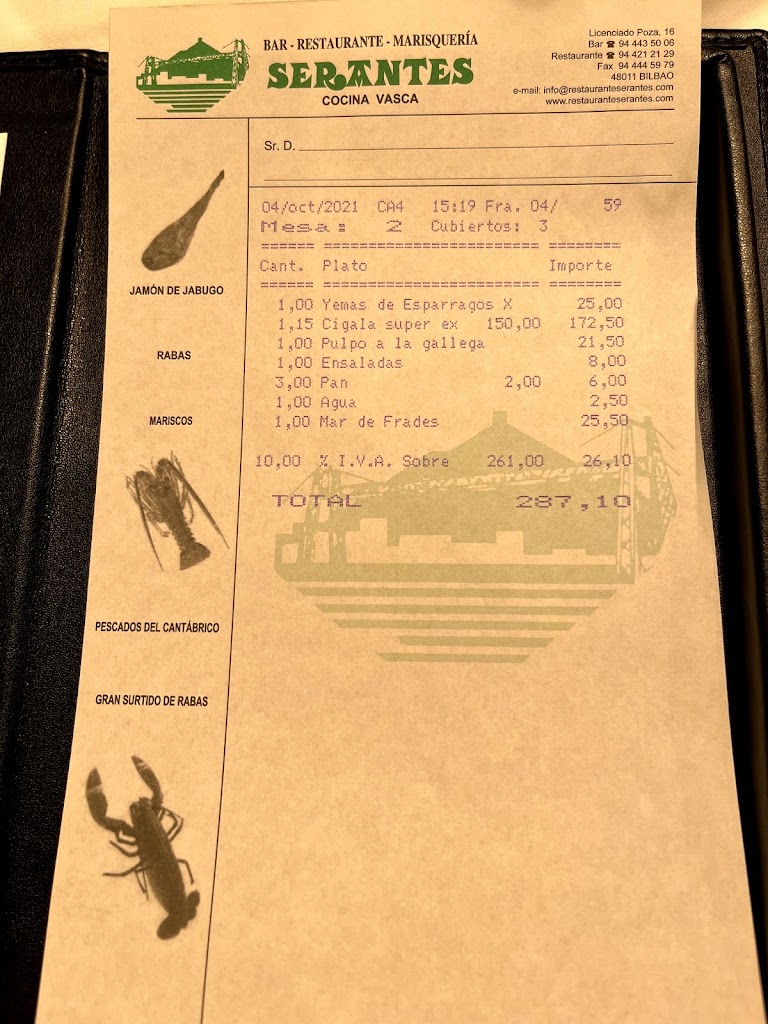 Restaurante Marisqueria Serantes — Carta