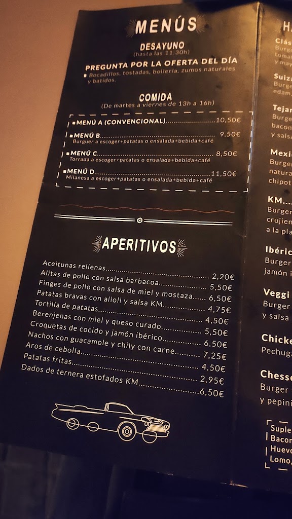 KM Burguers — Carta