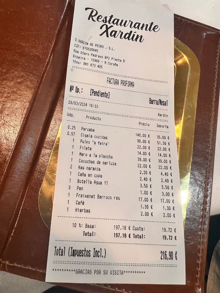 RESTAURANTE XARDIN — Carta