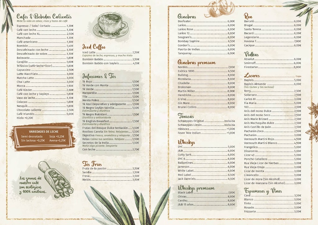 Entre Olivares Cafeteria — Carta