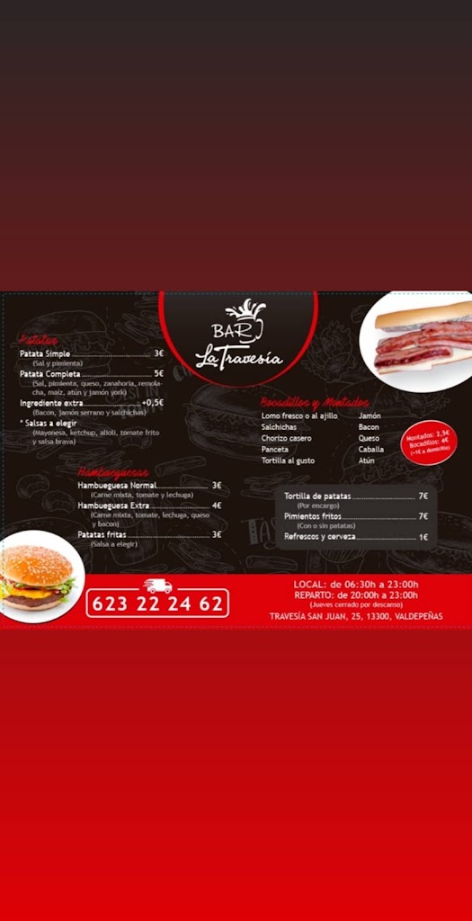 Bar LA TRAVESIA — Carta