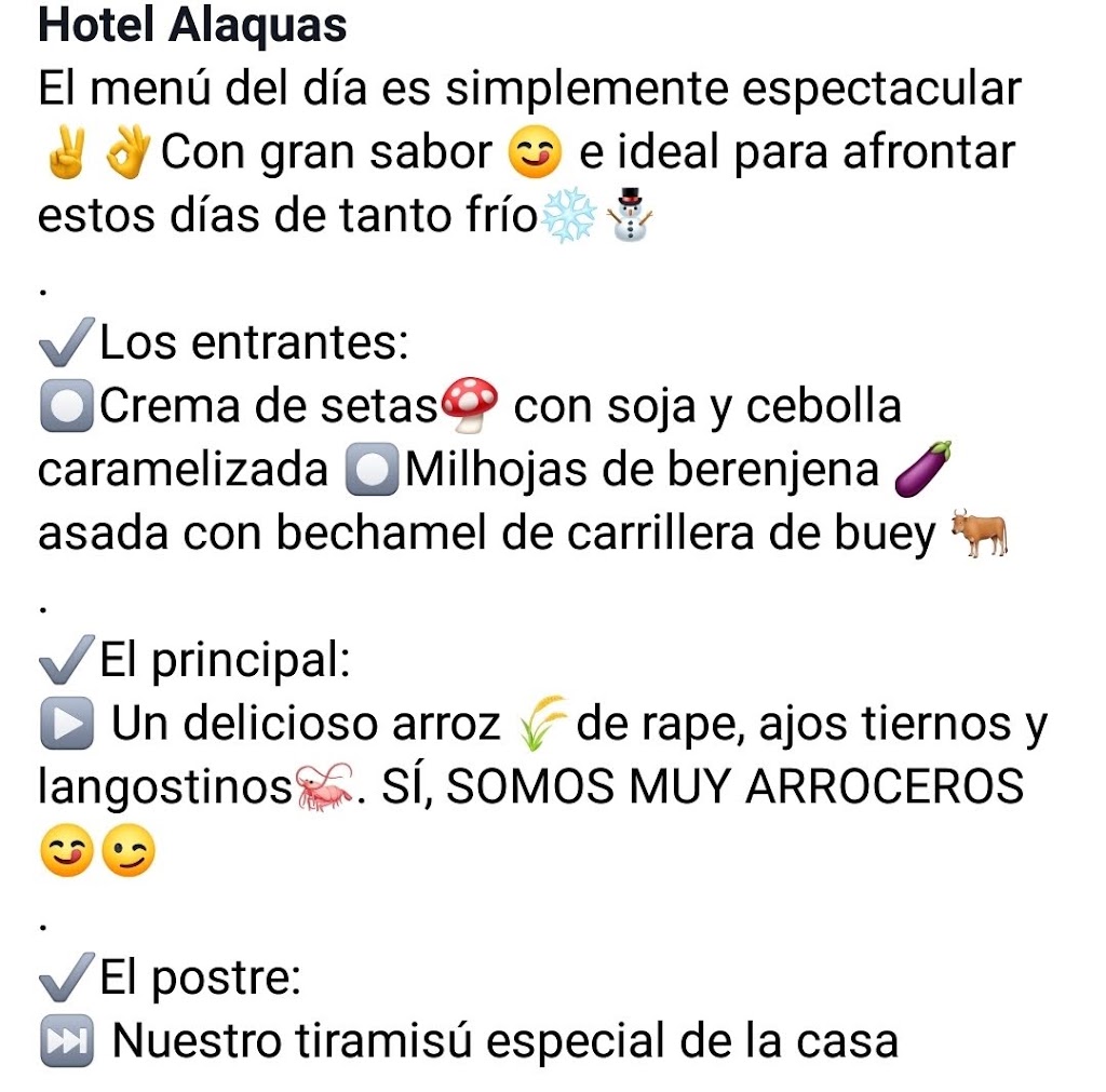 Restaurante Hotel Alaquas — Carta