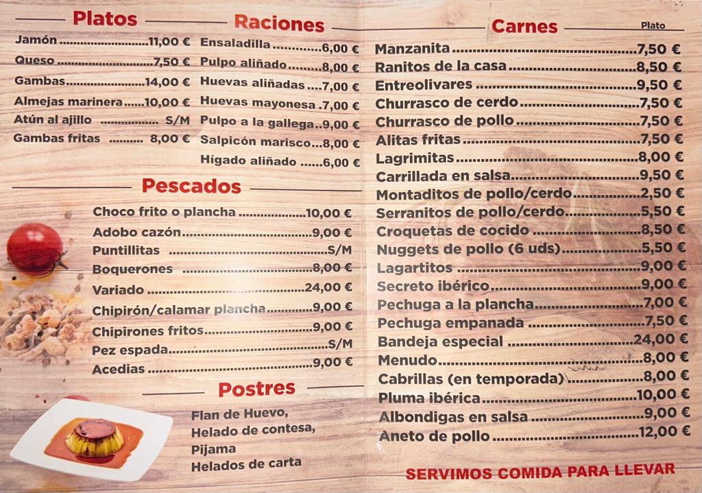 Bar Amigos de las Sevillanas — Carta