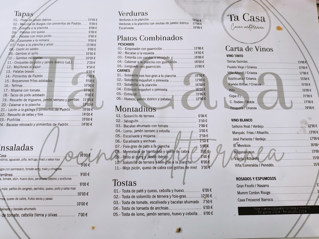 Ta Casa Benicassim — Carta