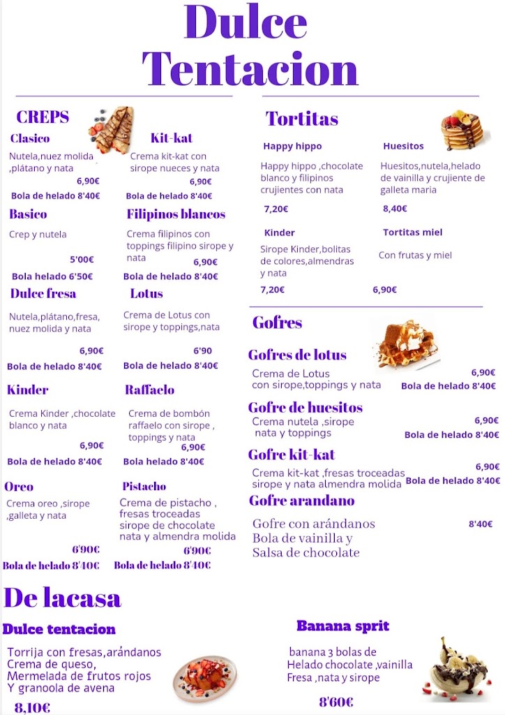 Cafeteria Dulce tentacion — Carta
