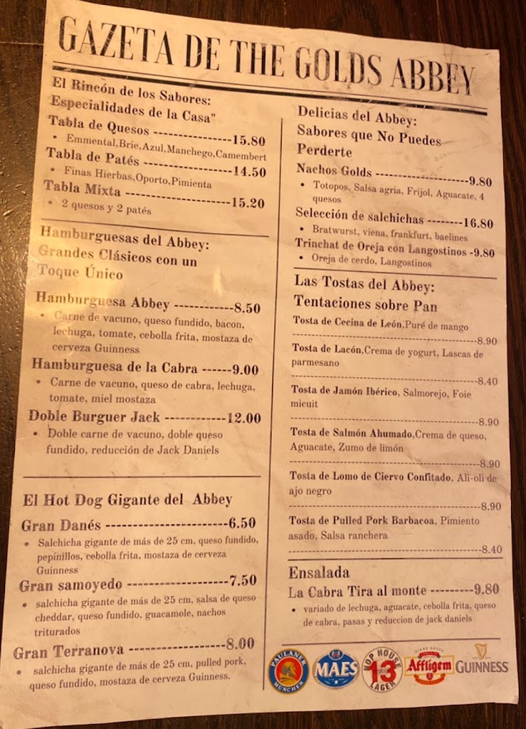 Pub The Gold's Abbey — Carta