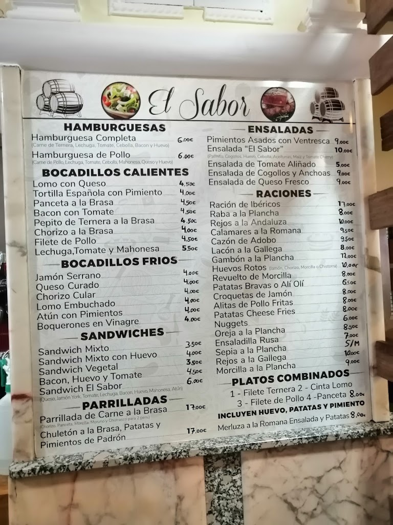 Restaurante El Sabor — Carta