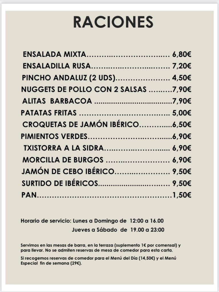Restaurante Etxekoa Leioa — Carta