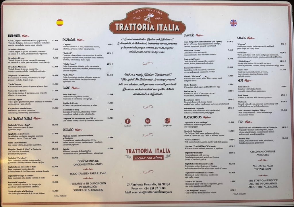 Restaurante Trattoria Italia — Carta