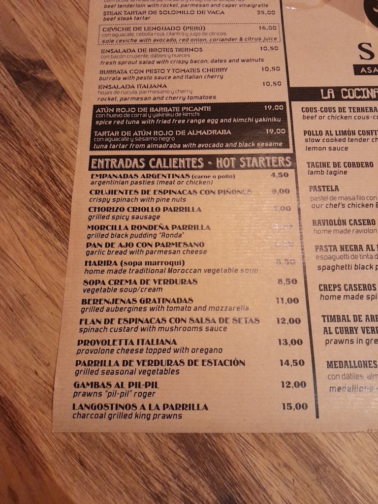 Restaurante Sur — Carta
