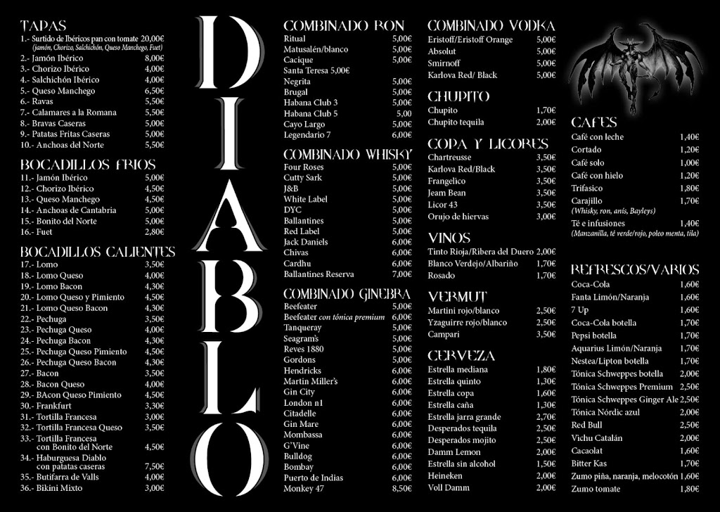 Bar DIABLO — Carta