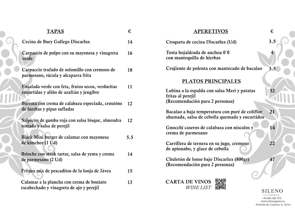 Sileno Gastrobar — Carta