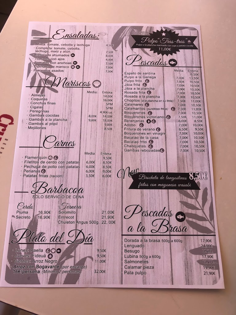 Chiringuito El Boqueron — Carta