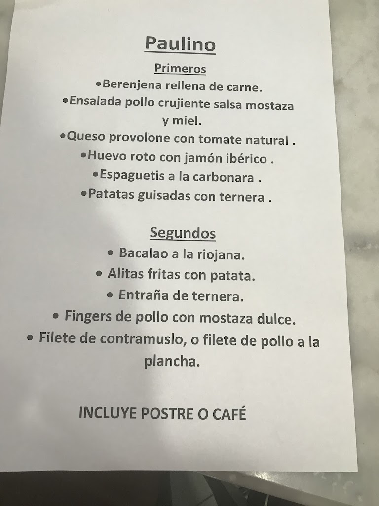 Bar Cerveceria Paulino — Carta