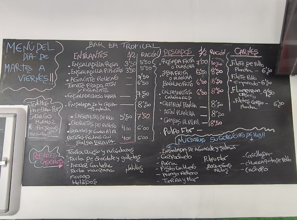 Cafe bar la Tropical — Carta