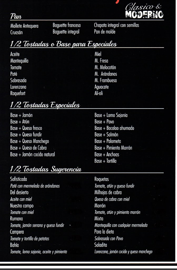 Cafeteria Clasico & Moderno — Carta