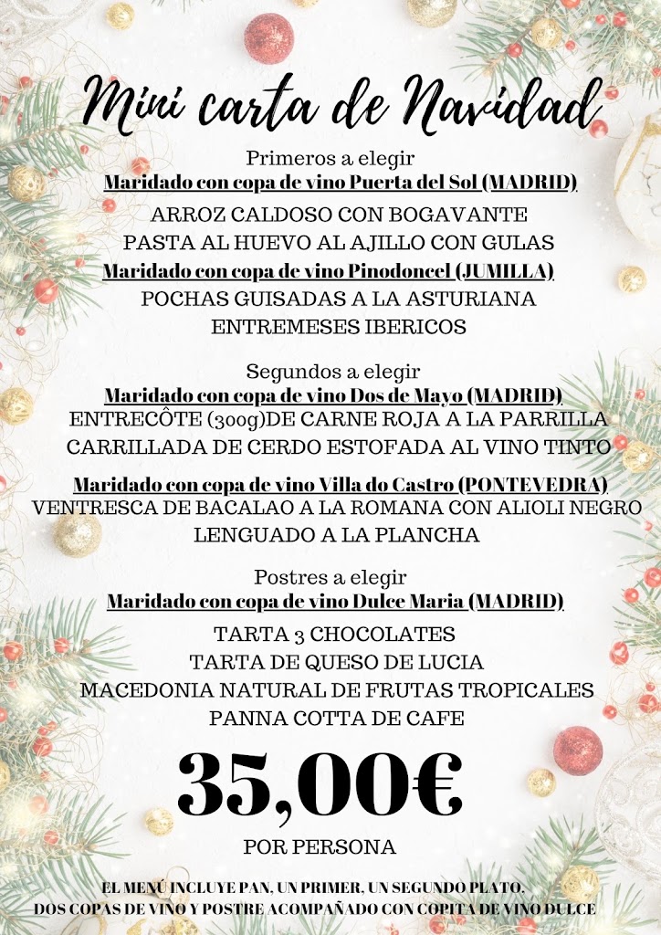 Restaurante Maridaje Divino — Carta