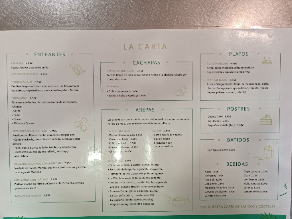 Arepados Mataro — Carta